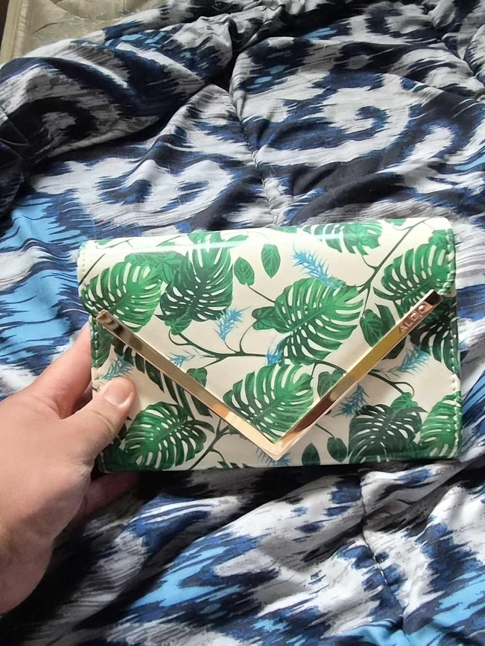 ALDO Tropical Leaf Print Envelope Clutch - Green